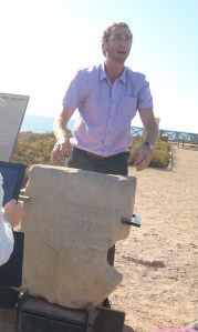 Ezer with Pontius Pilate Stela at Caesarea